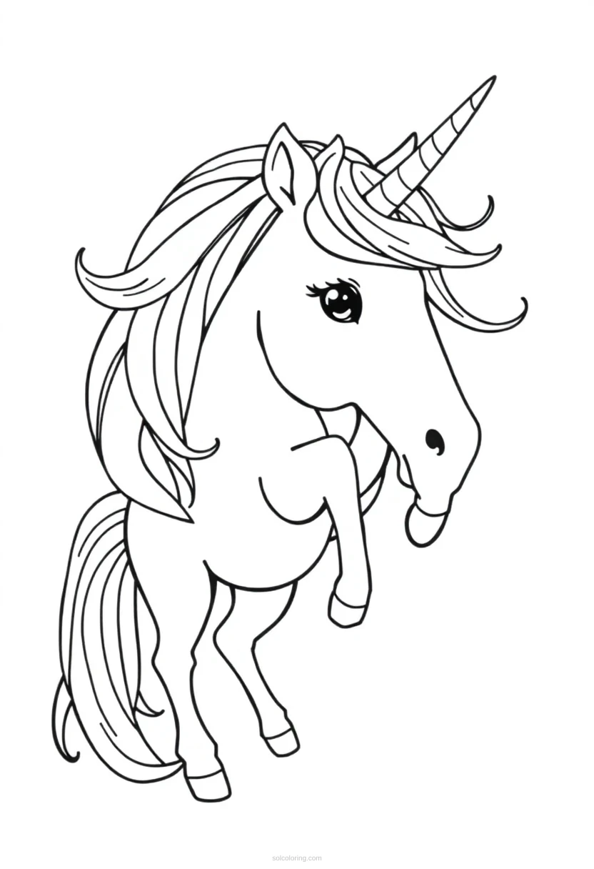 Magical Unicorn with Rainbow Mane coloring page for kids
