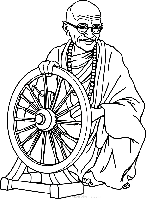 Mahatma Gandhi With Spinning Wheel coloring pages