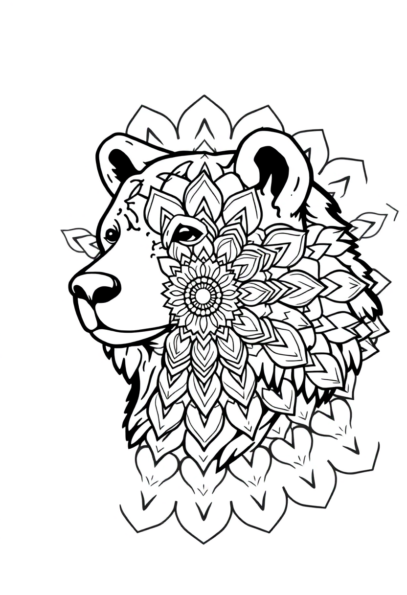 Mandala Bear coloring page for kids