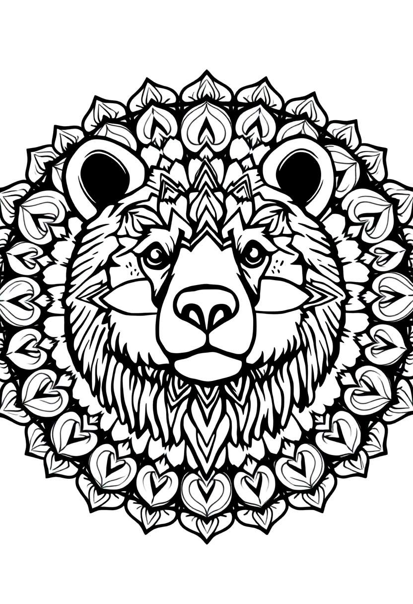 Mandala Bear coloring page for kids