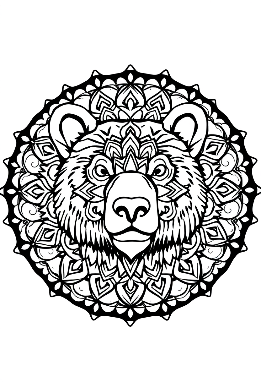 Mandala Bear coloring page for kids