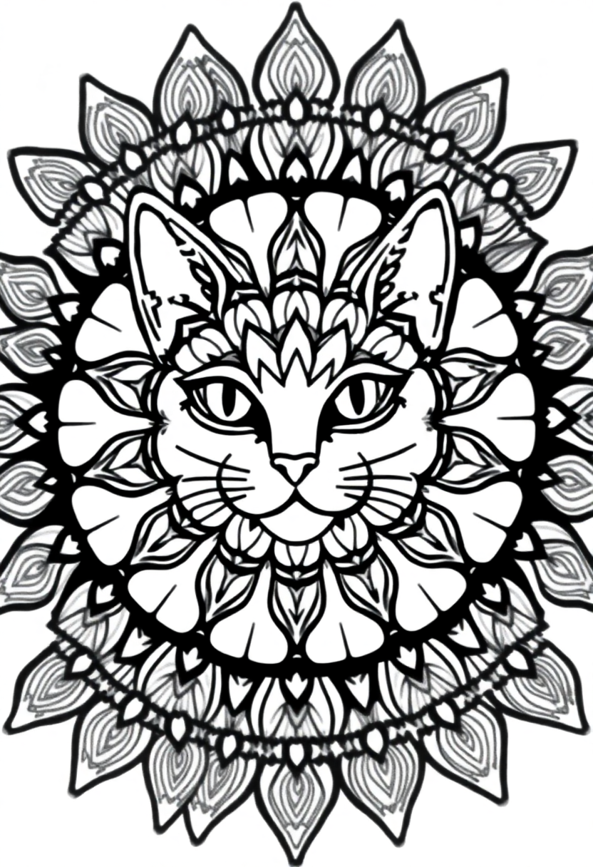 Mandala Cat coloring page for kids