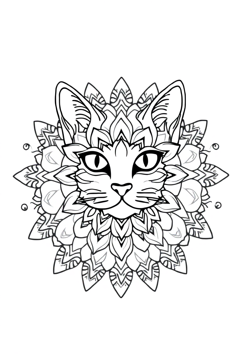 Mandala Cat coloring page for kids