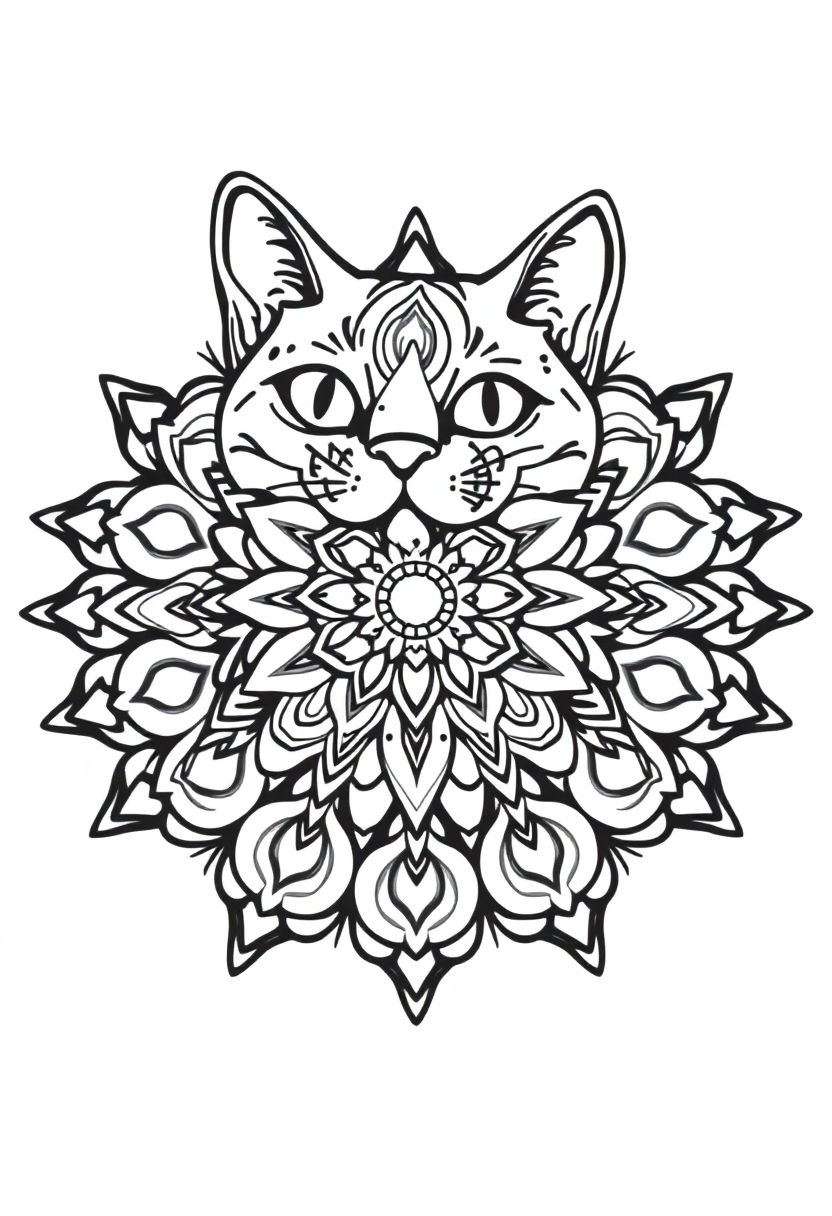Mandala Cat coloring page for kids