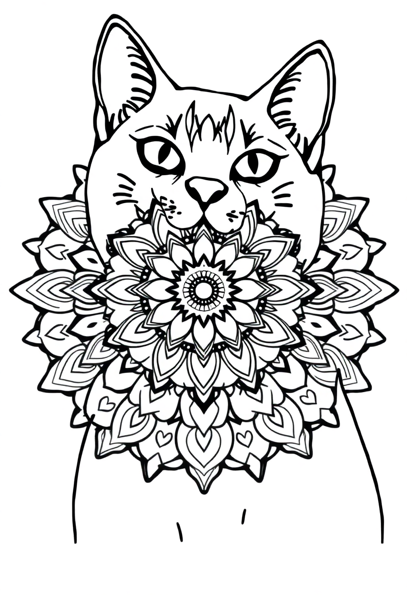 Mandala Cat coloring page for kids