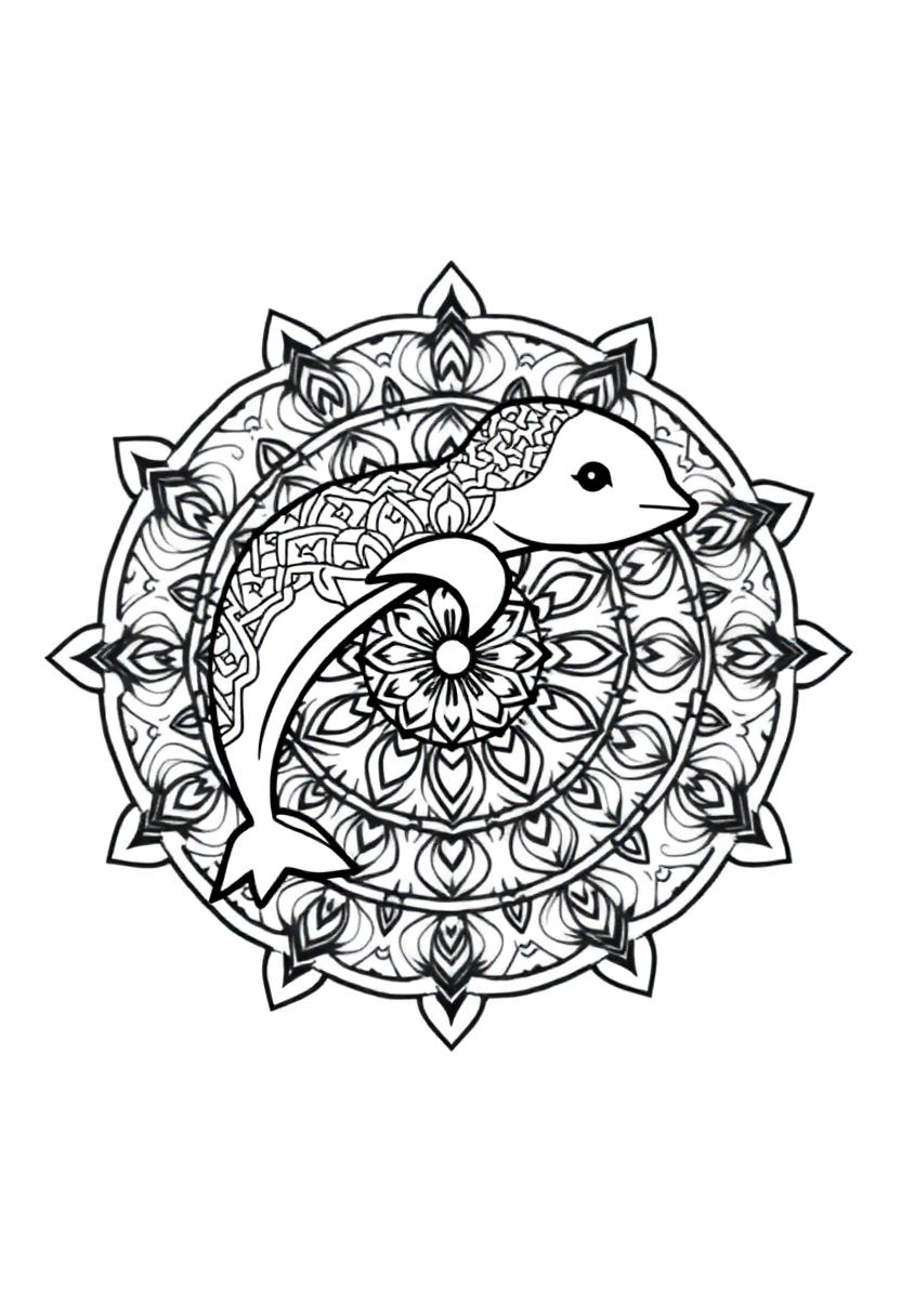 Mandala Dolphin coloring page for kids