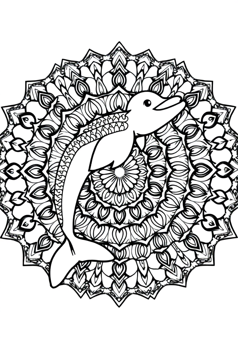 Mandala Dolphin coloring page for kids
