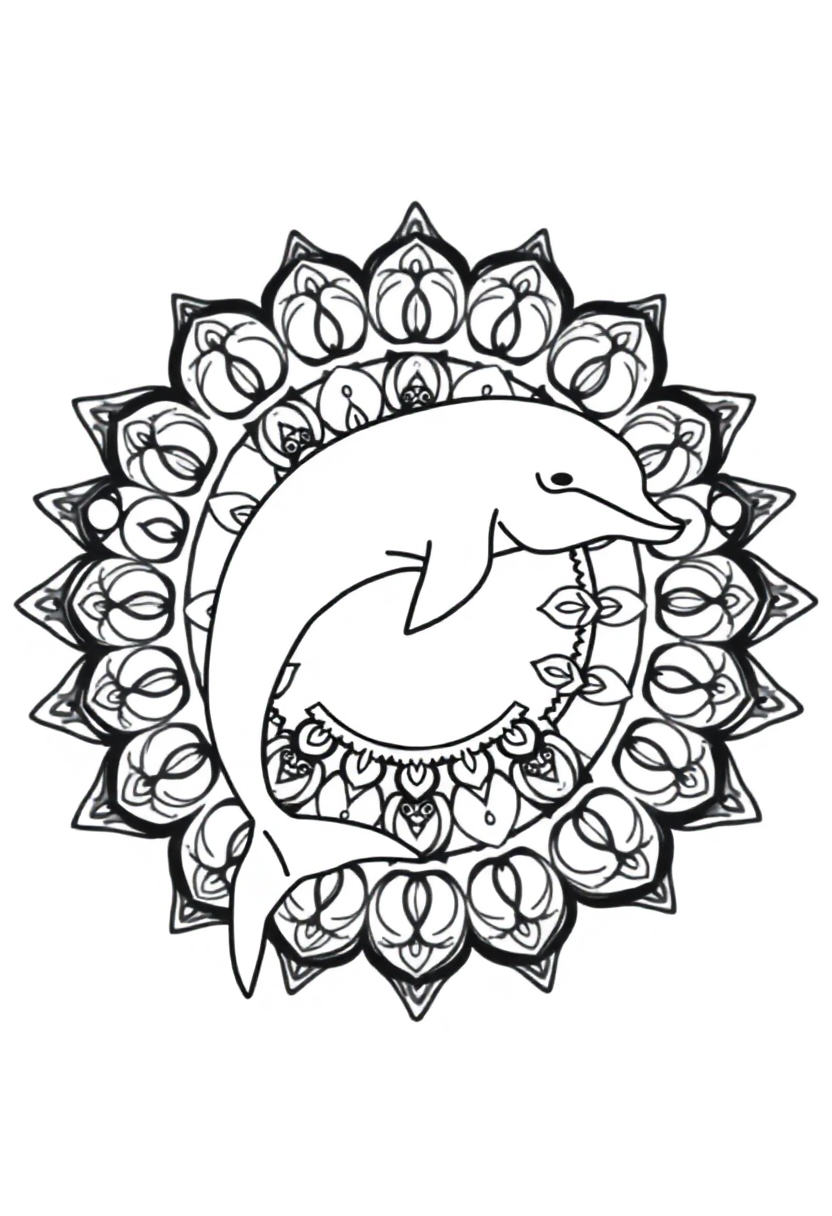 Mandala Dolphin coloring page for kids