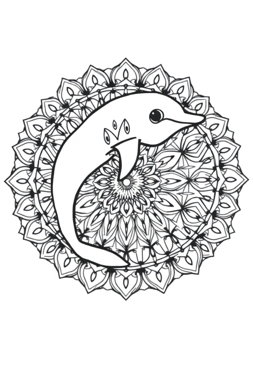 Mandala Dolphin coloring page for kids