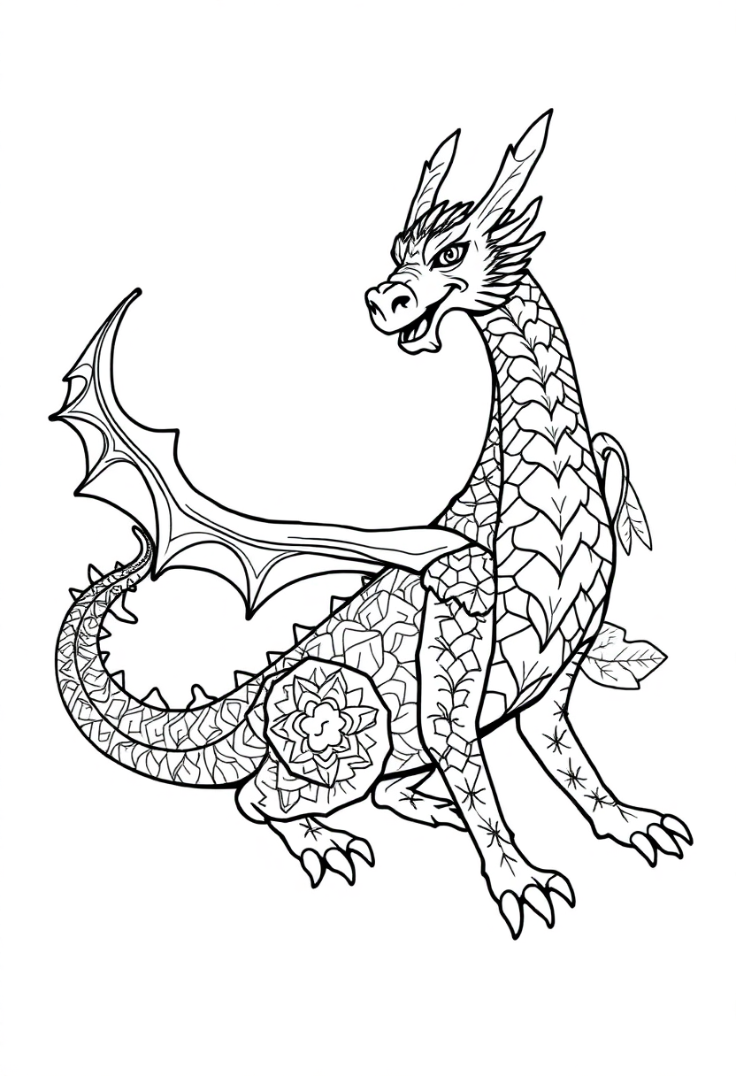 Mandala Dragon coloring page for kids