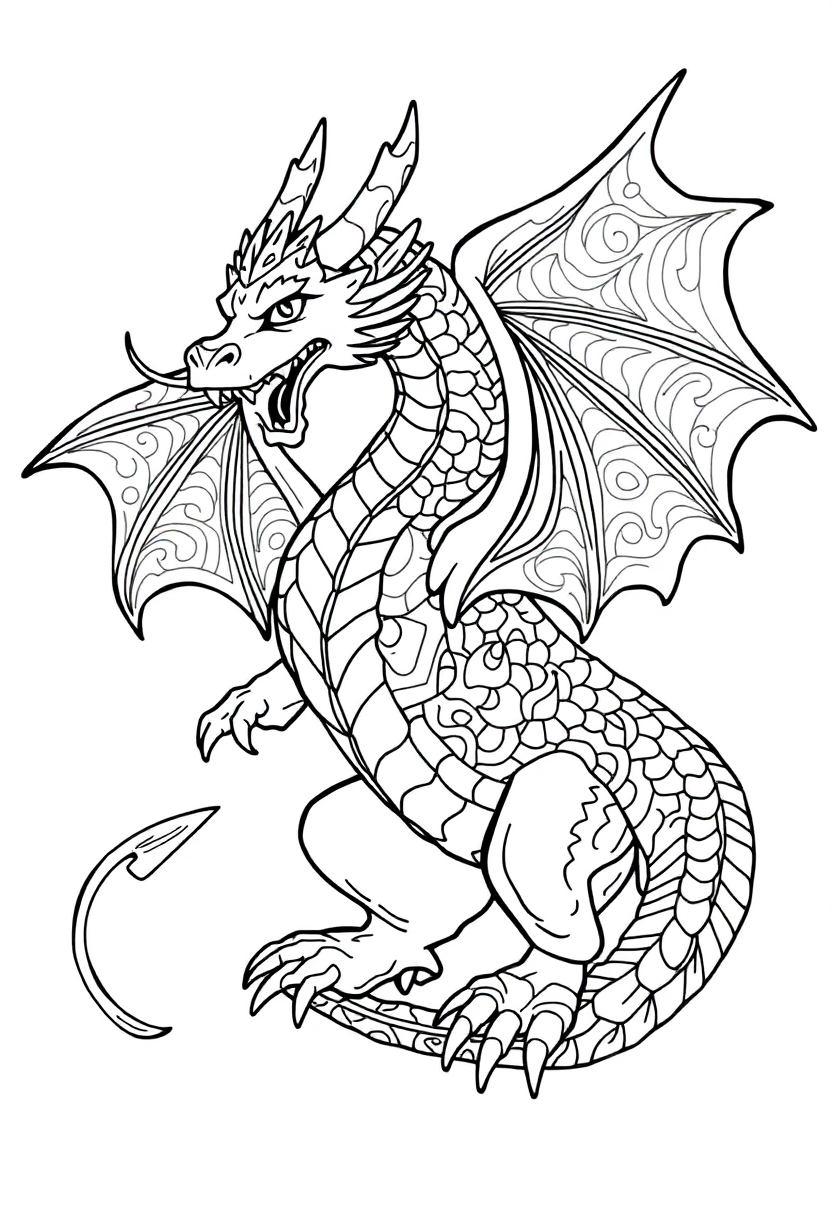 Mandala Dragon coloring page for kids