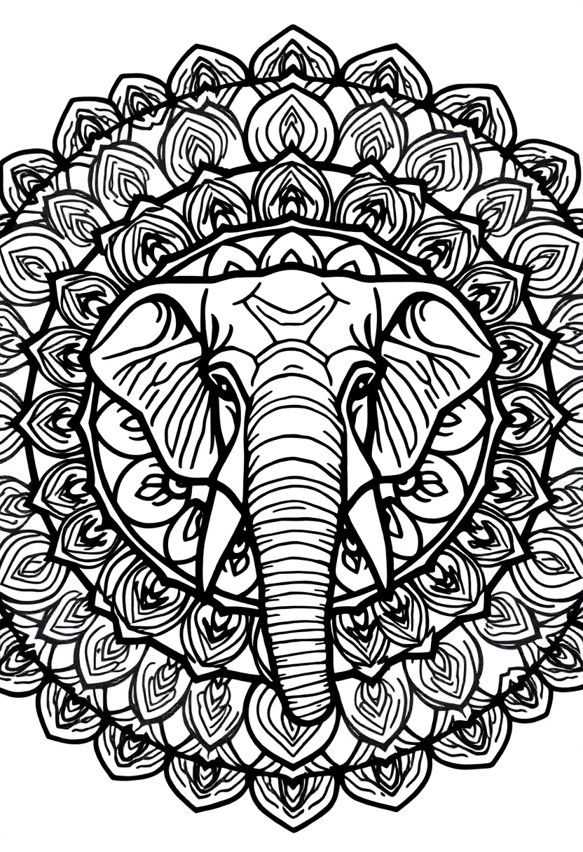 Mandala Elephant coloring page for kids