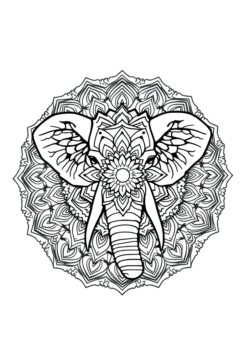 Mandala Elephant coloring page for kids