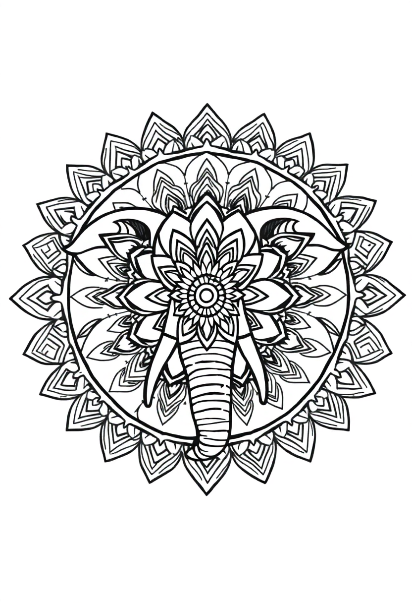 Mandala Elephant coloring page for kids