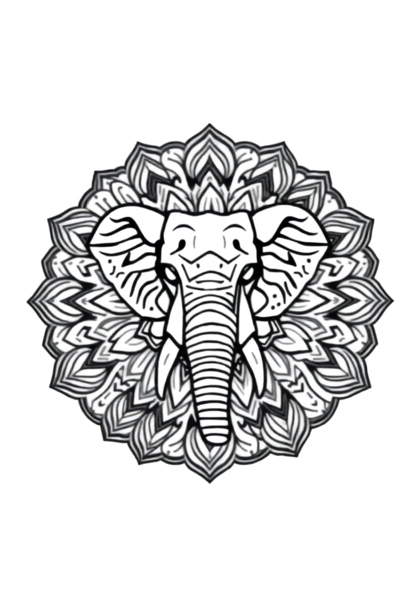 Mandala Elephant coloring page for kids