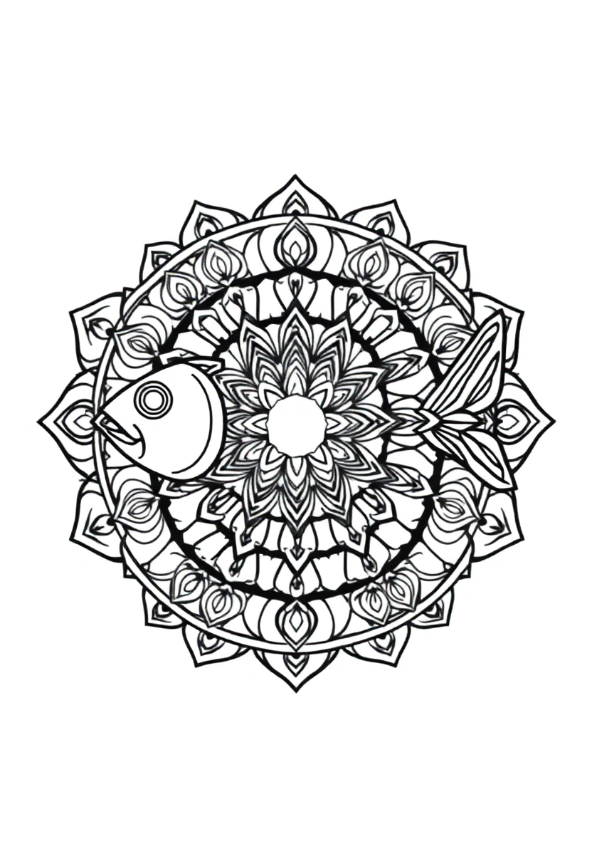 Mandala Fish coloring page for kids