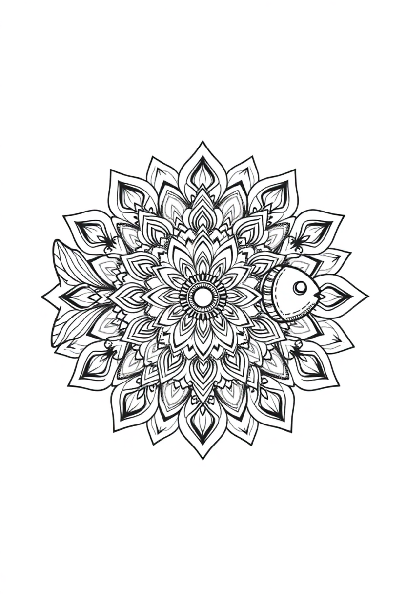 Mandala Fish coloring page for kids