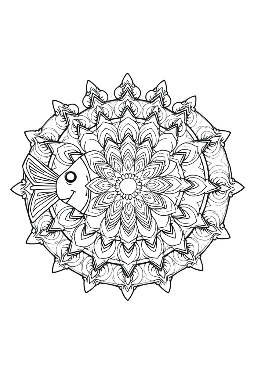 Mandala Fish coloring page for kids