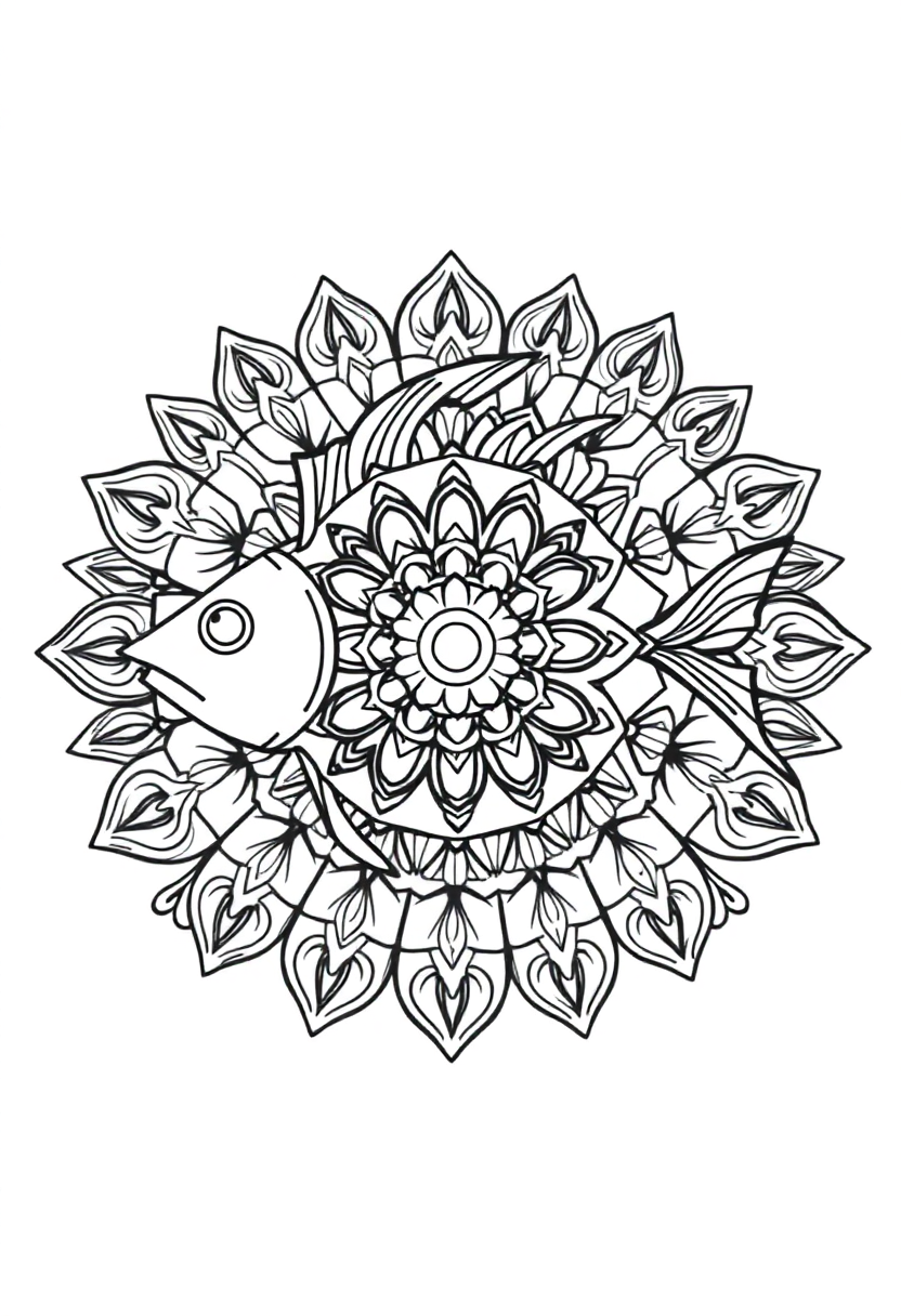 Mandala Fish coloring page for kids