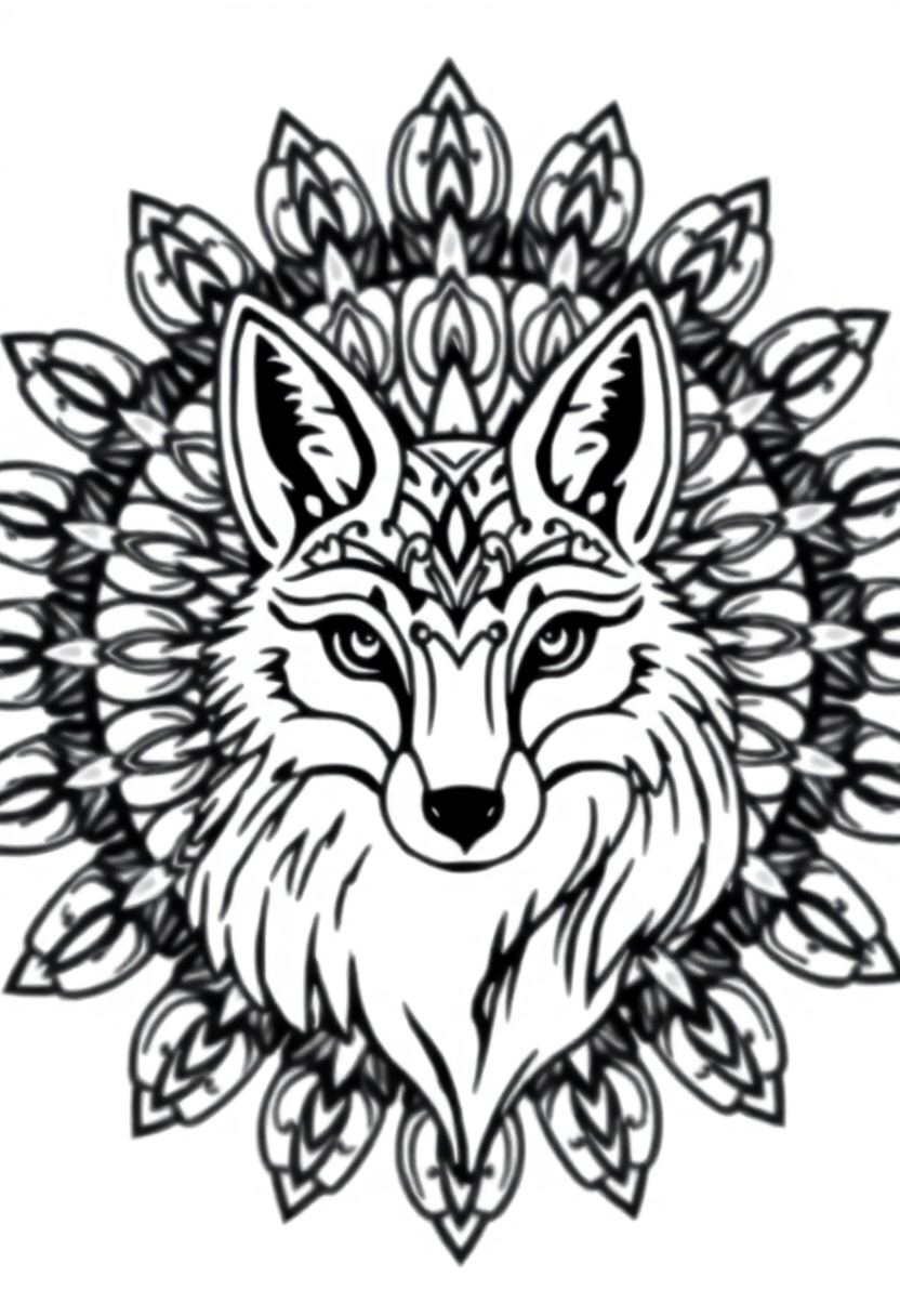 Mandala Fox coloring page for kids