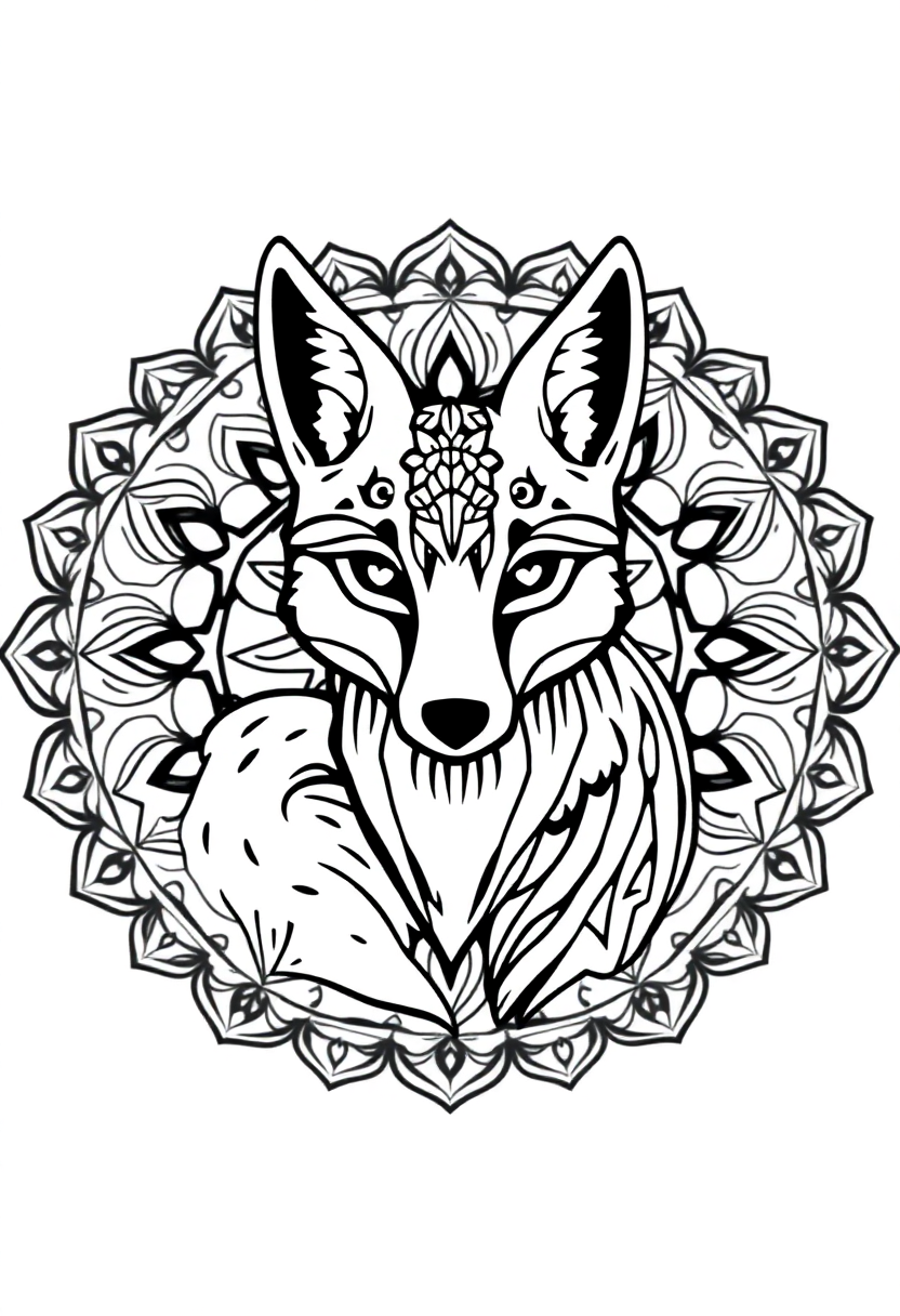 Mandala Fox coloring page for kids