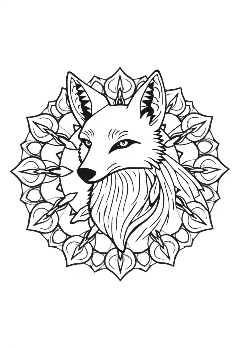 Mandala Fox coloring page for kids