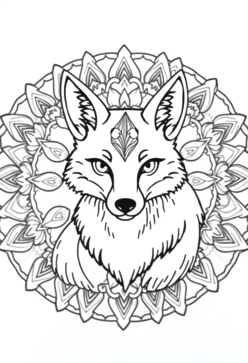 Mandala Fox coloring page for kids