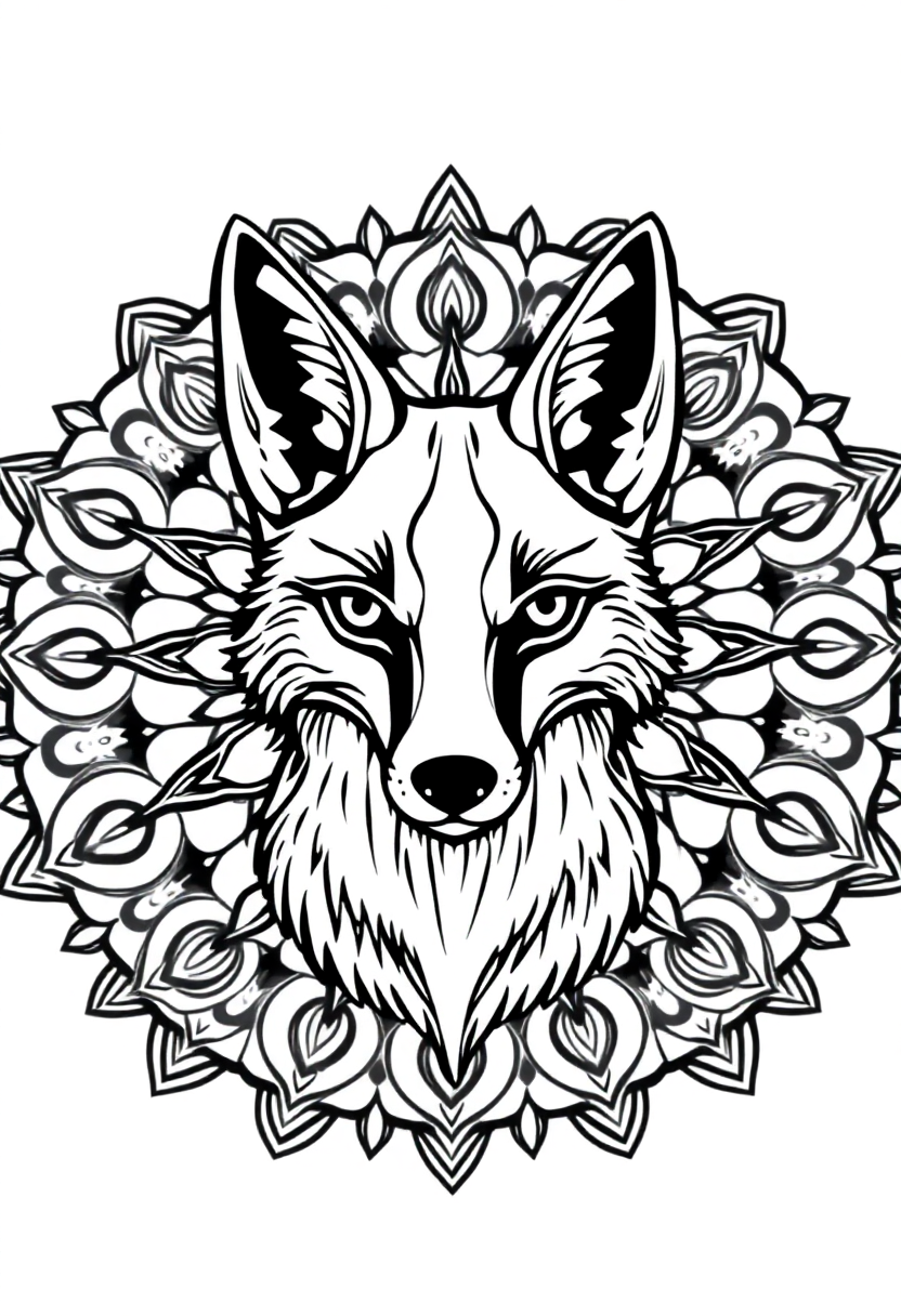 Mandala Fox coloring page for kids