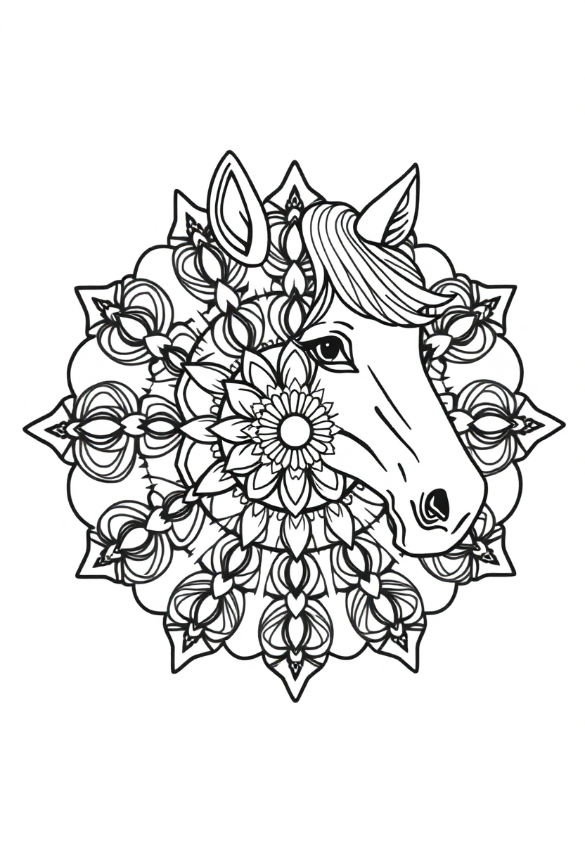 Mandala Horse coloring page for kids