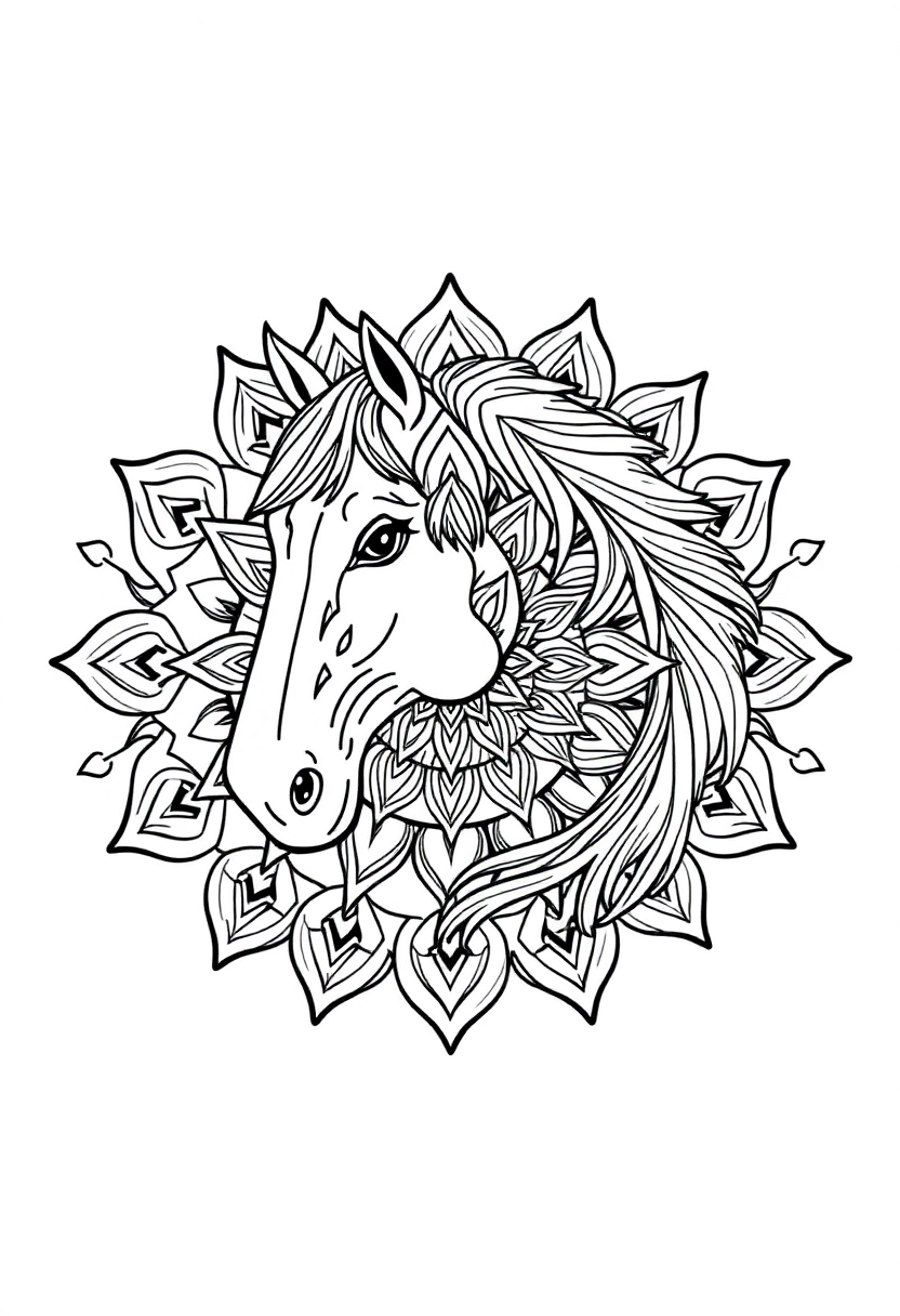Mandala Horse coloring page for kids