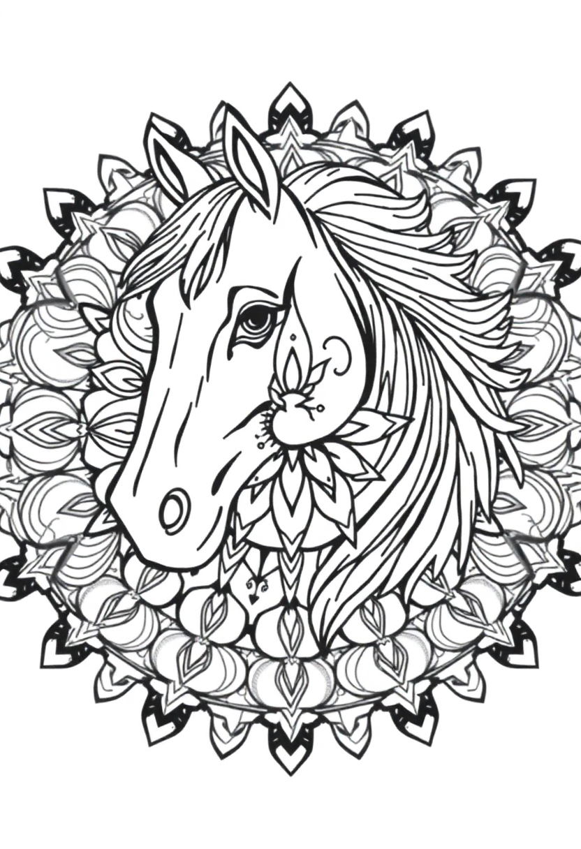 Mandala Horse coloring page for kids