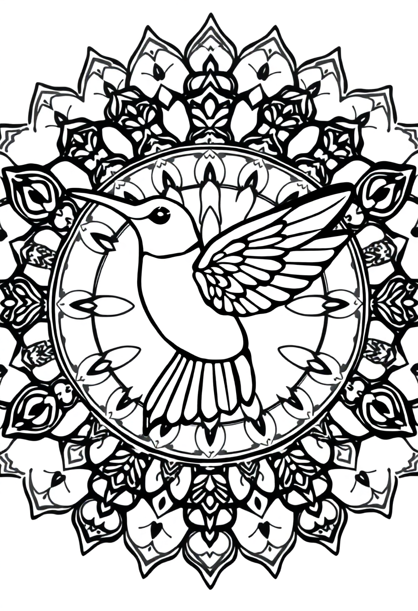Mandala Hummingbird coloring page for kids