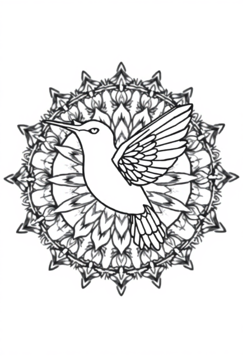 Mandala Hummingbird coloring page for kids