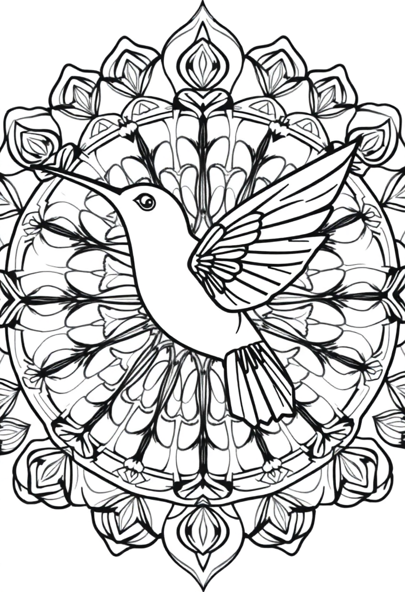 Mandala Hummingbird coloring page for kids