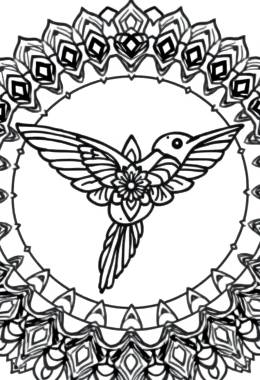 Mandala Hummingbird coloring page for kids