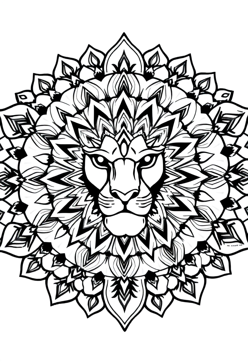 Mandala Lion coloring page for kids