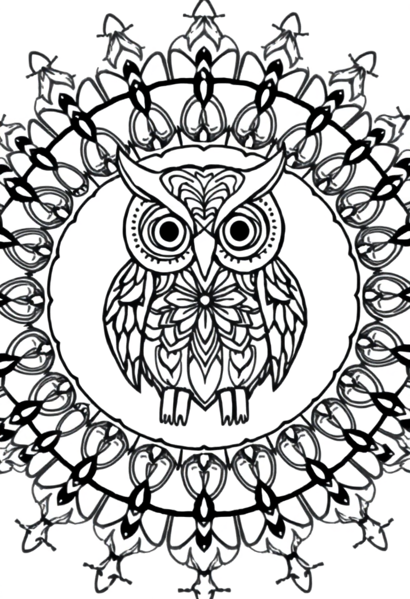 Mandala Owl coloring page for kids