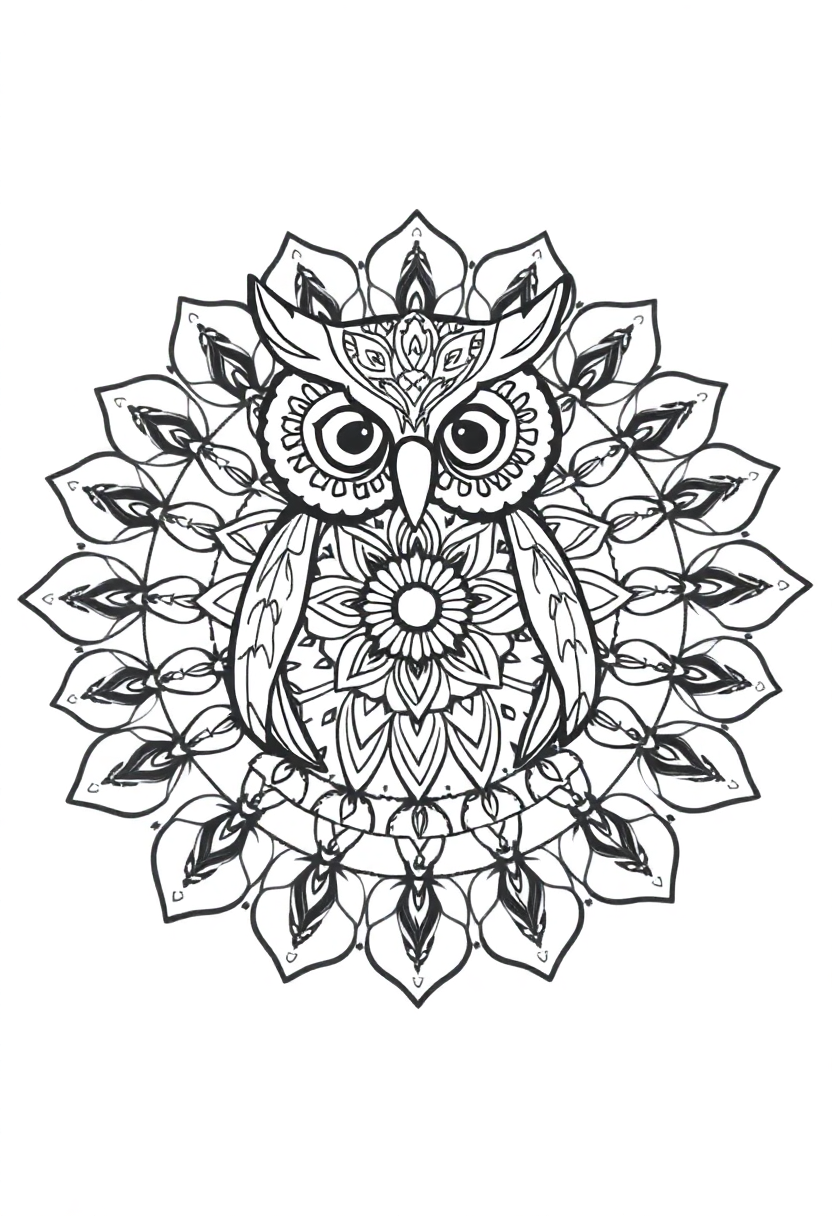 Mandala Owl coloring page for kids