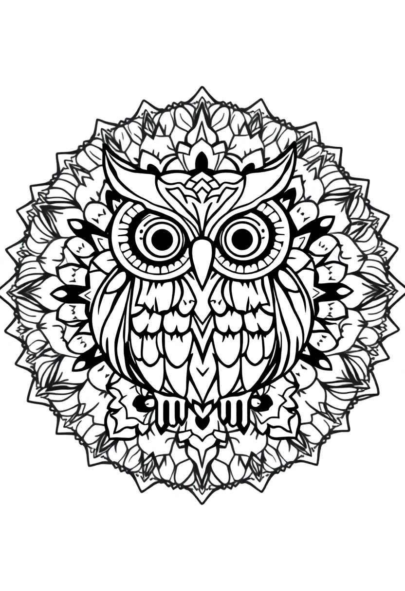 Mandala Owl coloring page for kids