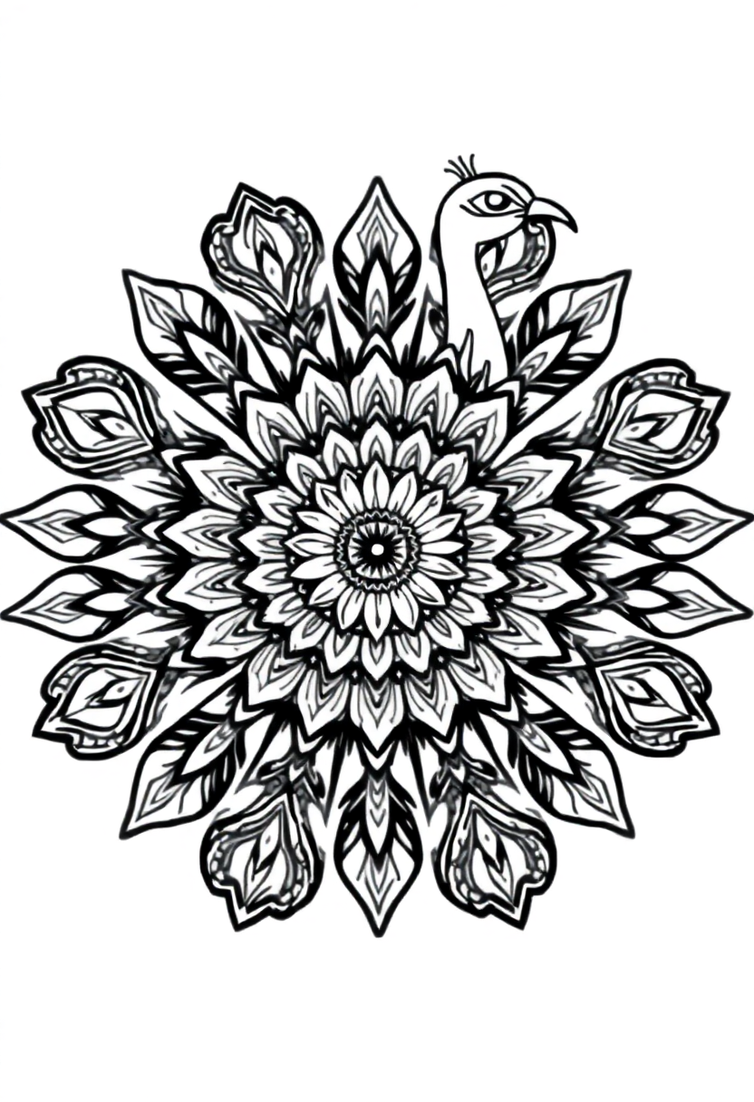 Mandala Peacock coloring page for kids