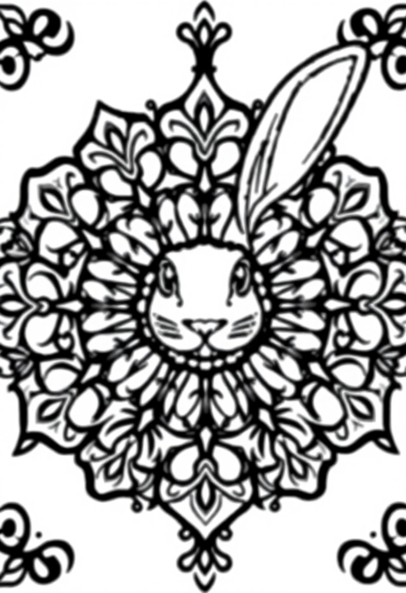 Mandala Rabbit coloring page for kids