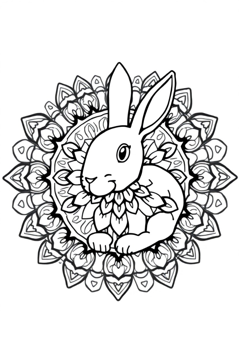 Mandala Rabbit coloring page for kids