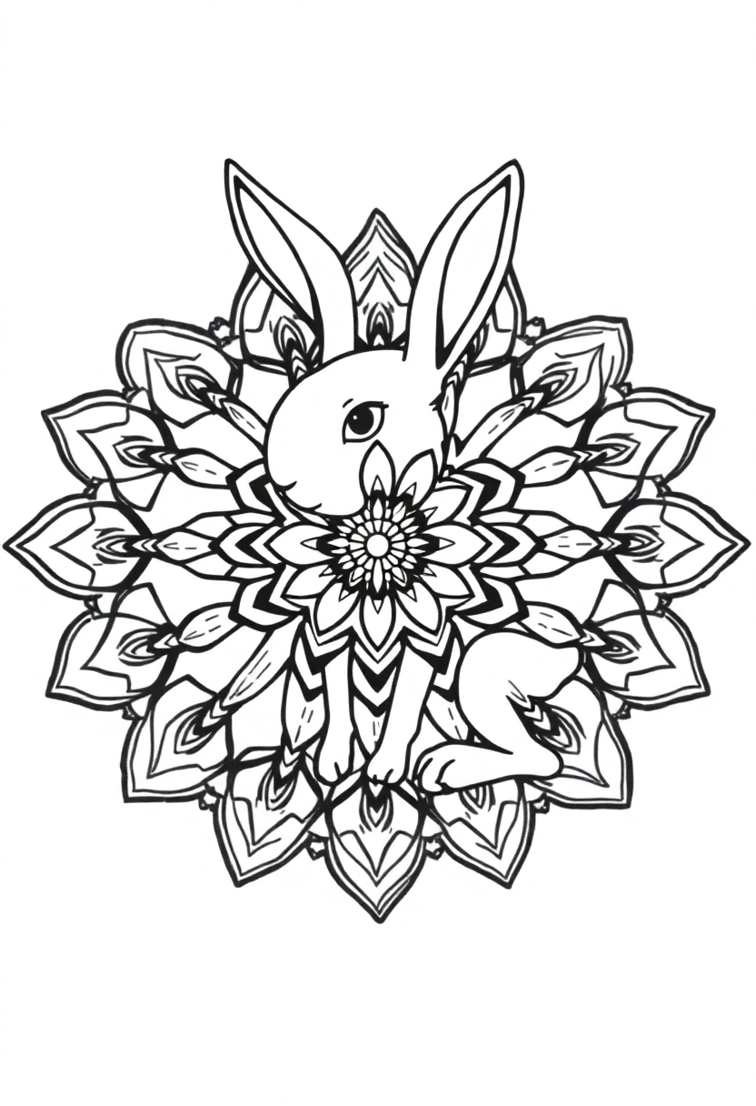 Mandala Rabbit coloring page for kids