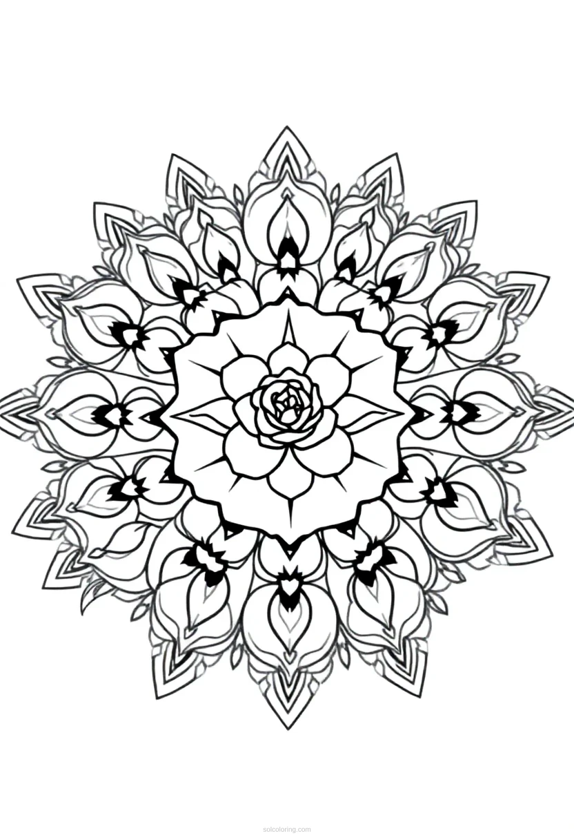 Mandala Rose Garden coloring page for kids