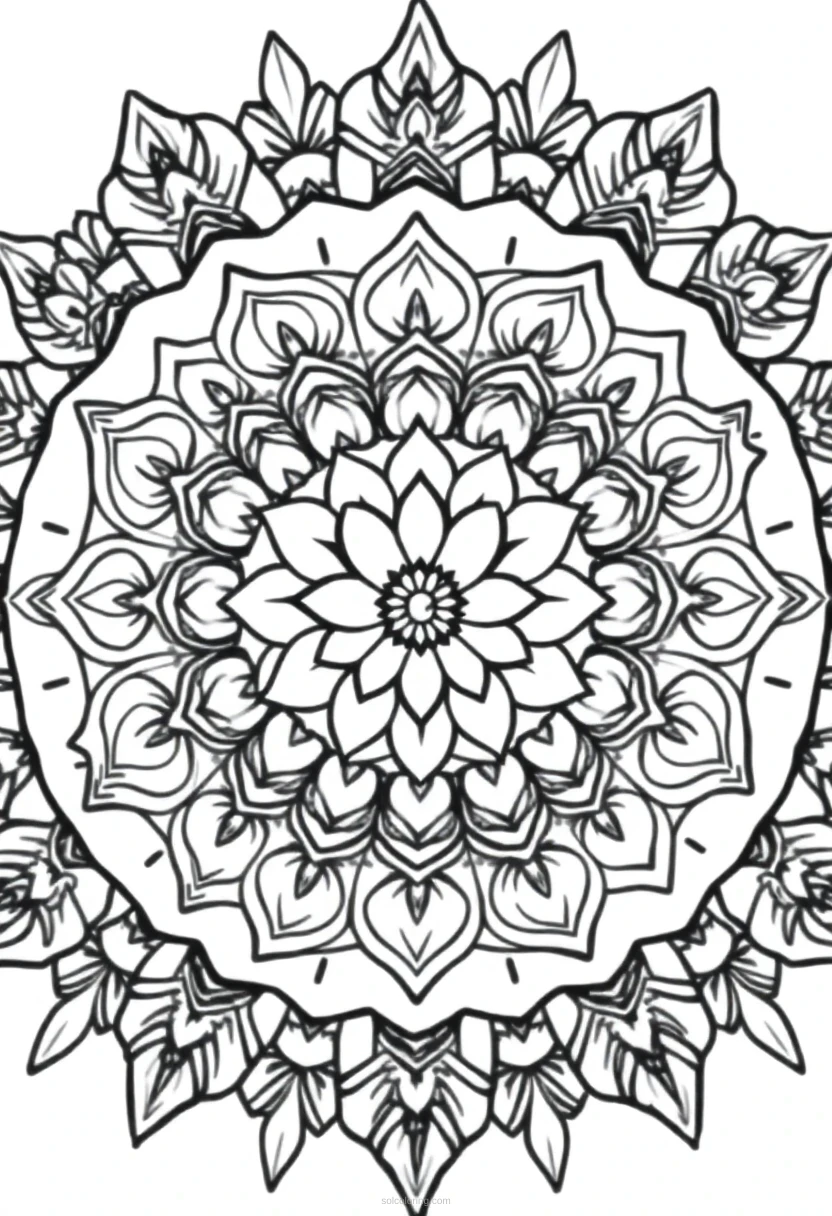 Mandala Rose Garden coloring page for kids