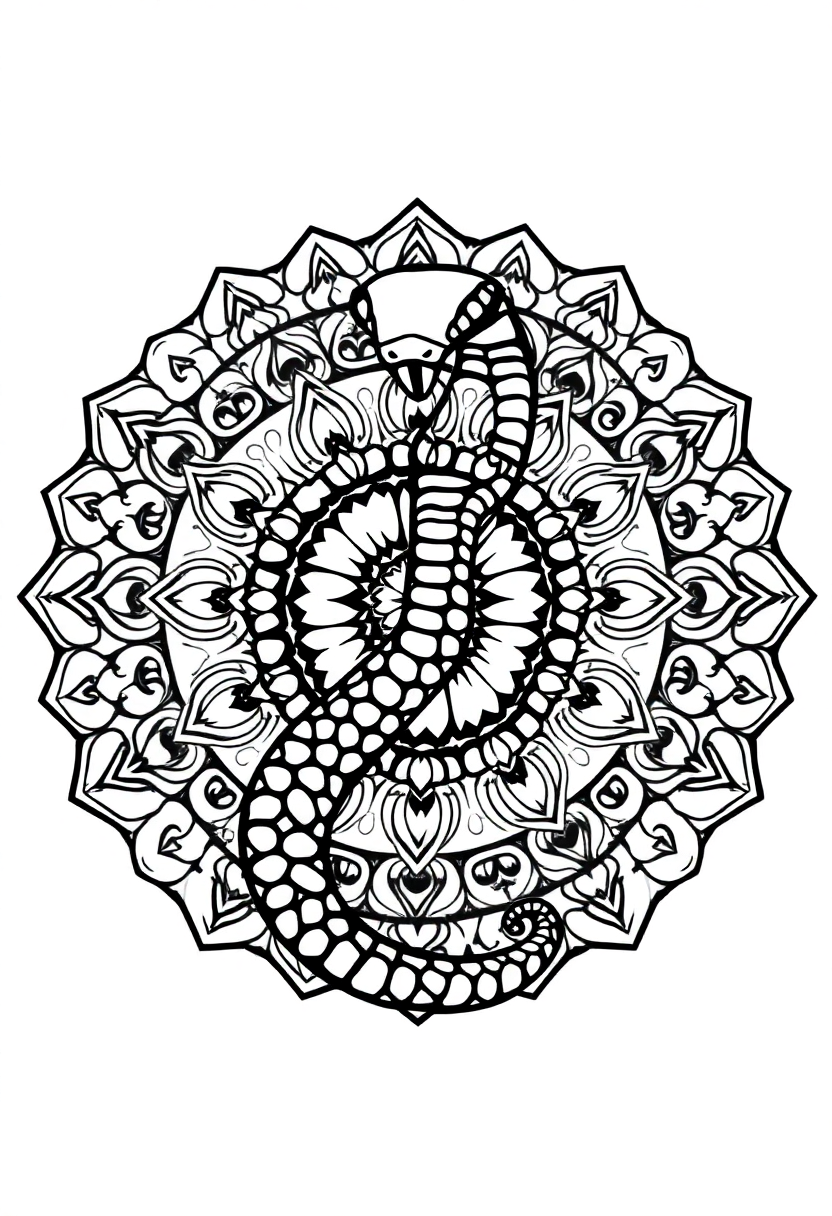 Mandala Snake coloring page for kids