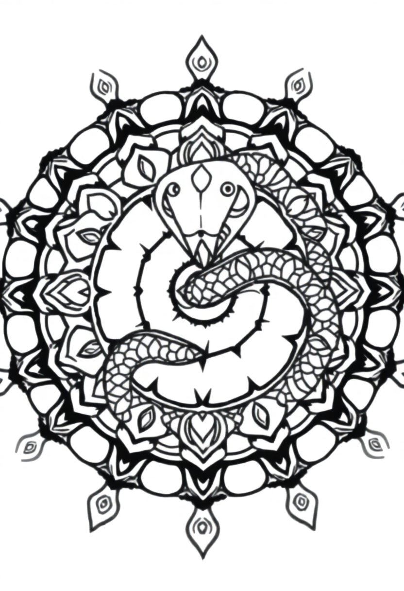 Mandala Snake coloring page for kids