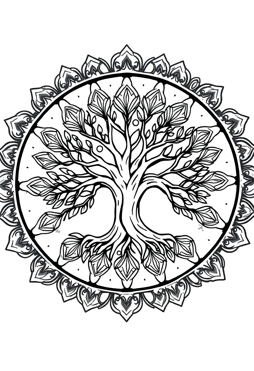Mandala Tree of Life coloring page, free printable