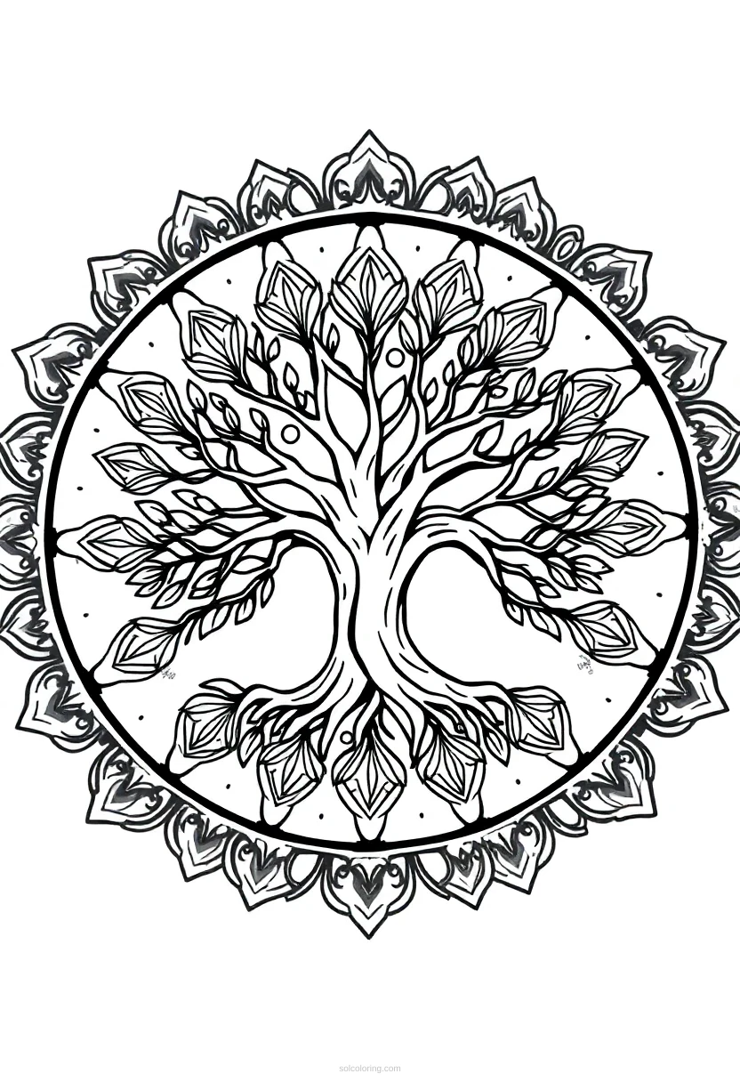 Mandala Tree of Life coloring page for kids