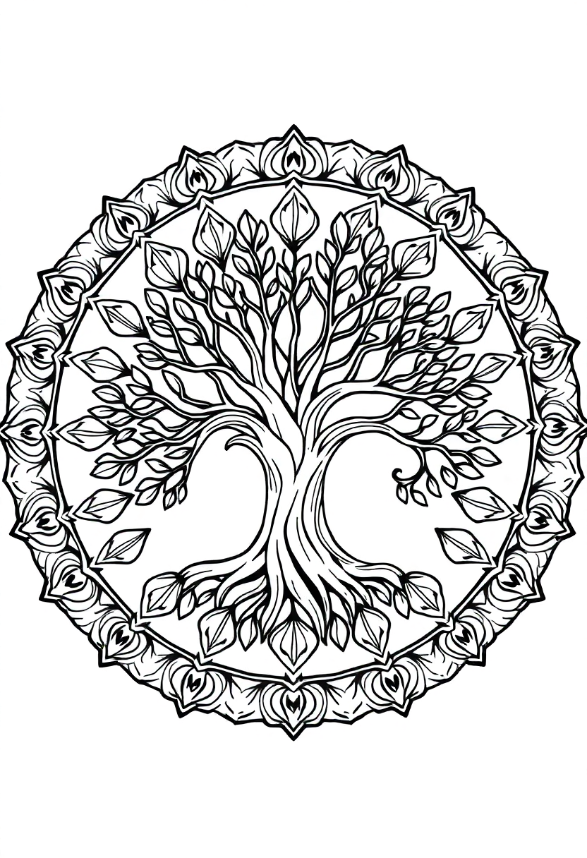 Mandala Tree of Life coloring page, free printable